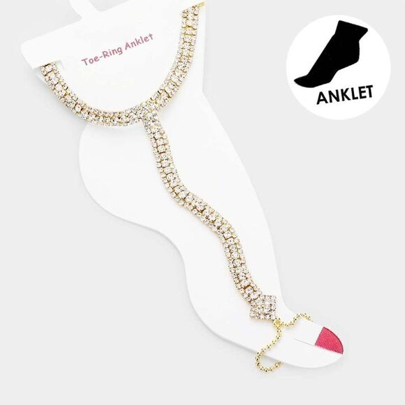 Anklet Clear Rhinestone Gold Net Toe Ring - Picture 1 of 6